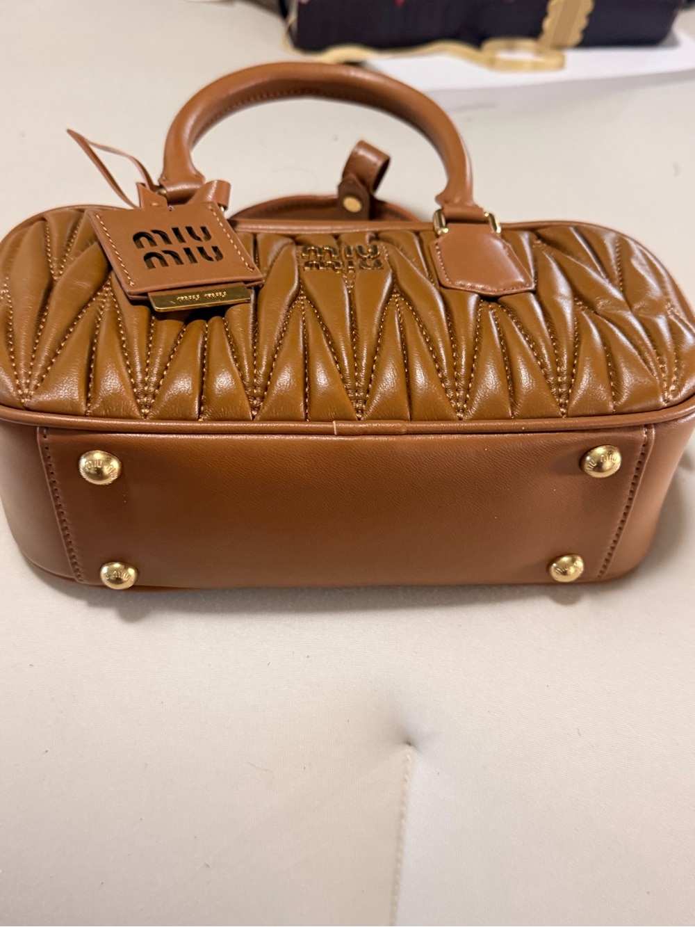 Miu Miu Quilted Matelassé Satchel in Brown with Gold Hardware - Picture 12 of 13